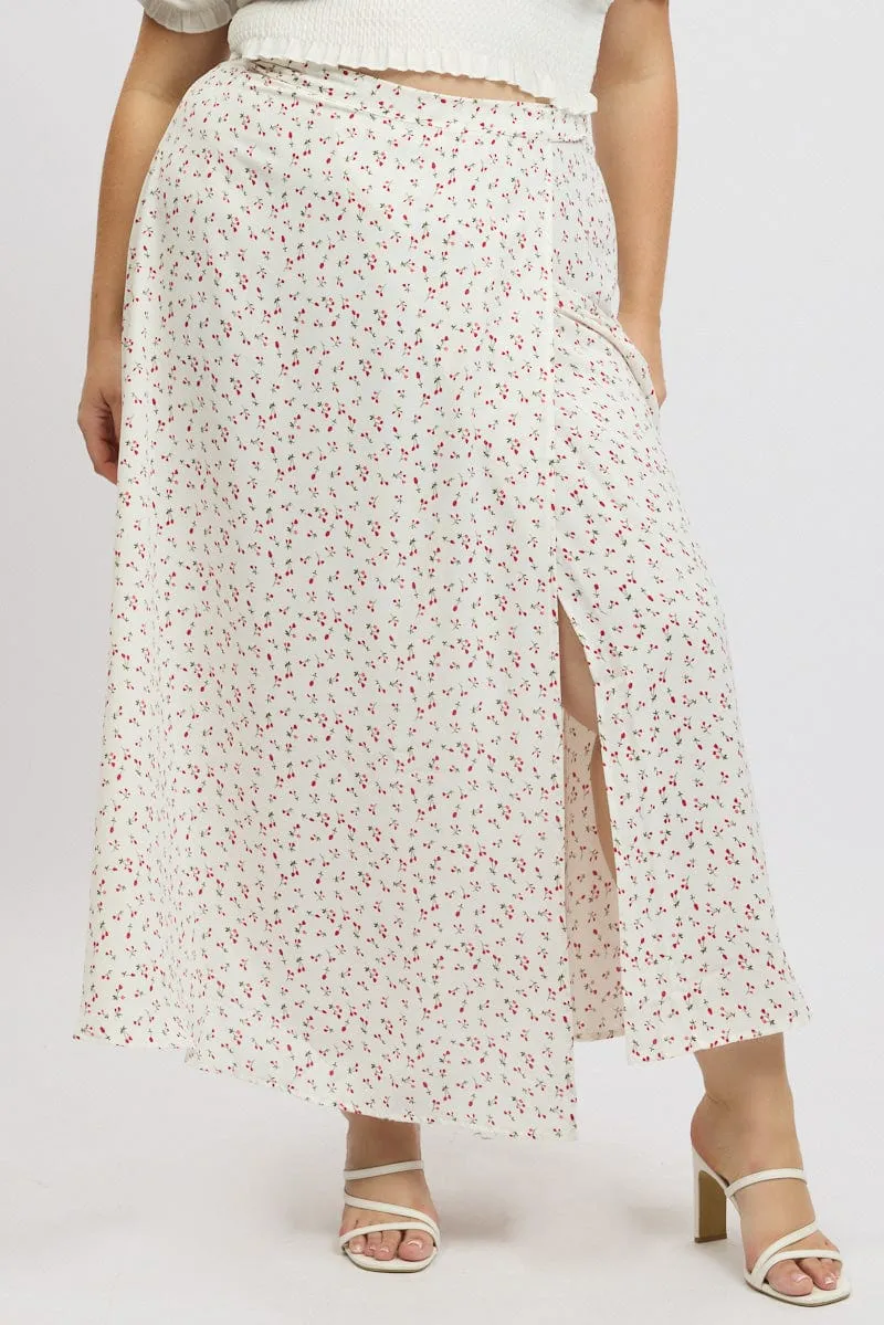light colors Elasticized Cuff Red Ditsy Wrap Maxi Skirt