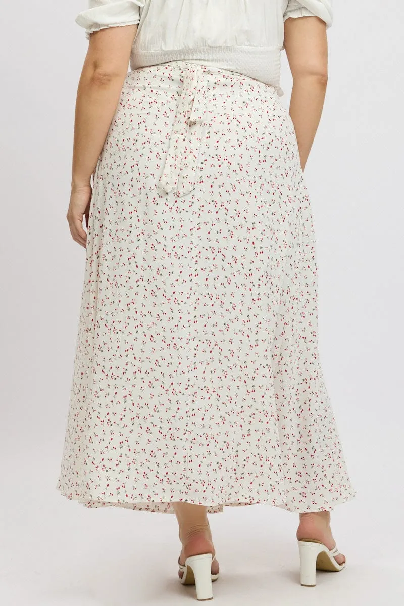 Red Ditsy Wrap Maxi Skirt Breezy Fit