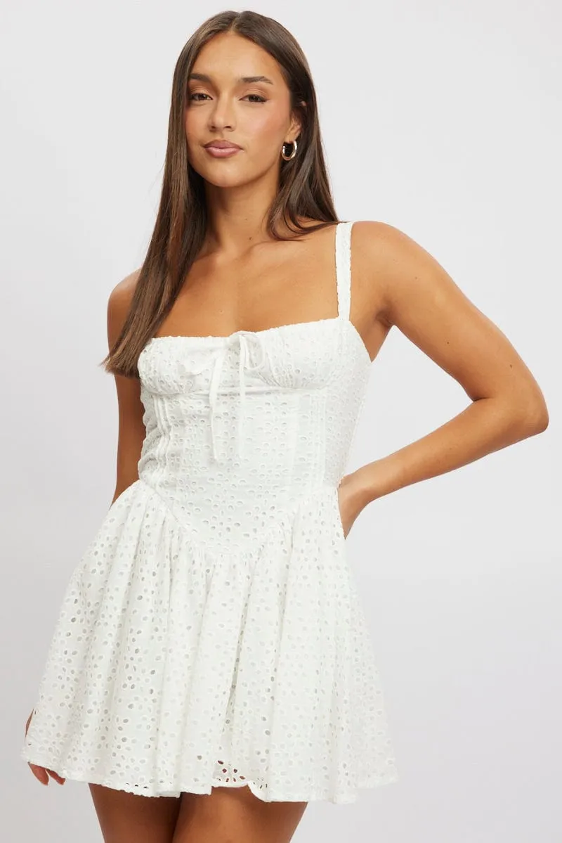 Insulated Outerwear White Fit And Flare Dress Corset Detail Mini