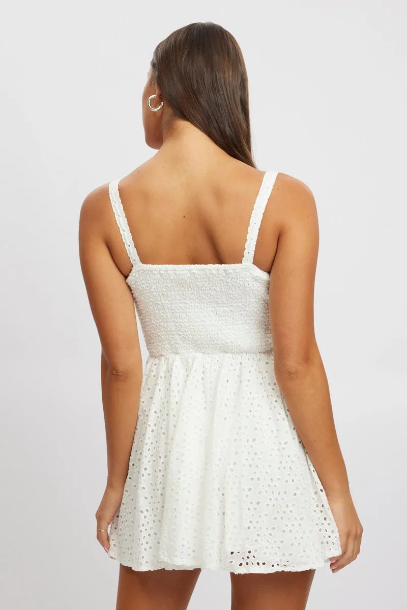 Zen Ease White Fit And Flare Dress Corset Detail Mini