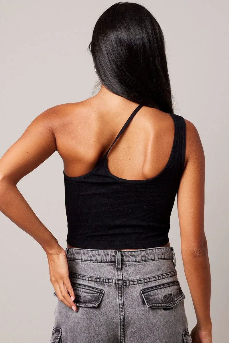 MicroPerforatedTexture AbrasionFreeZone Black Crop Top Singlet Seamless