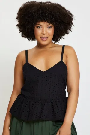 Black Peplum Top Sleeveless Broderie Retro cool