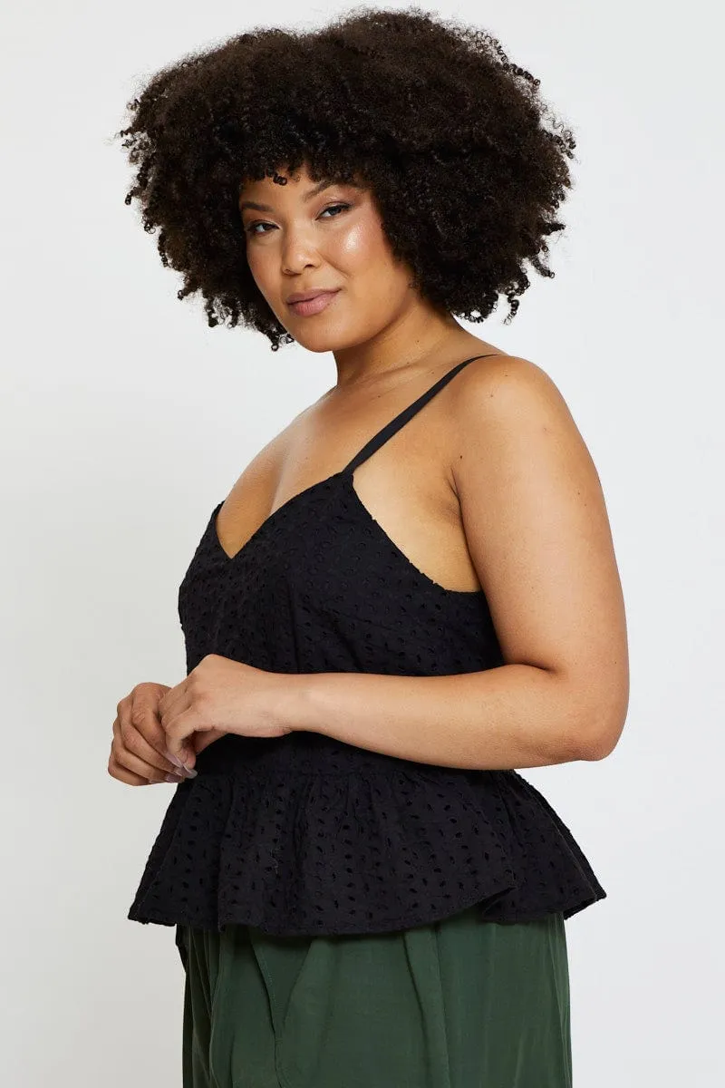FadeResistantDye AntiStatic Lining Black Peplum Top Sleeveless Broderie