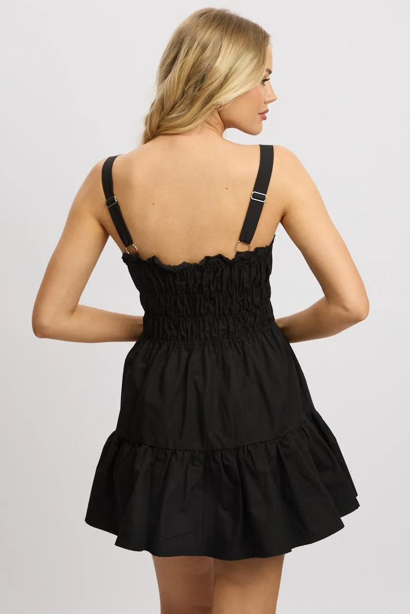 Modern and sleek mini Street Pop Black Fit And Flare Dress Mini Poplin