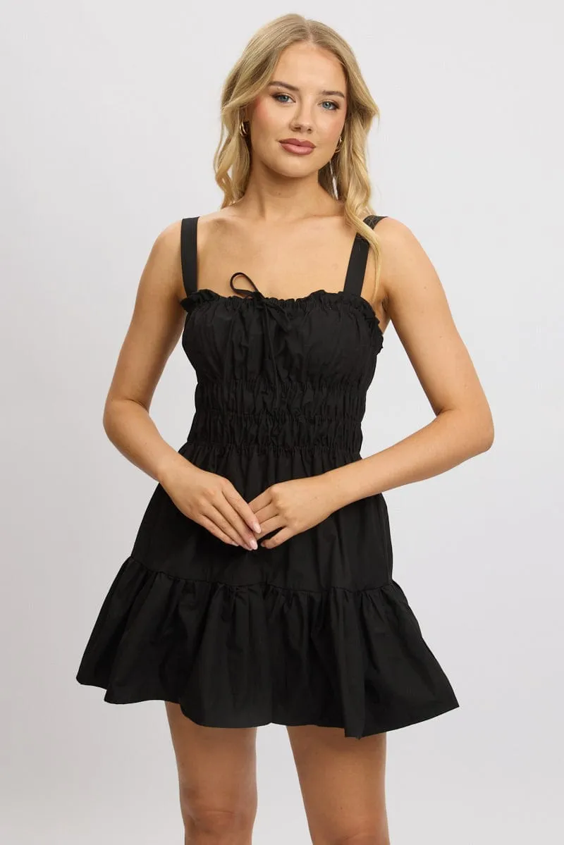 Black Fit And Flare Dress Mini Poplin Floral Chic Design City Light