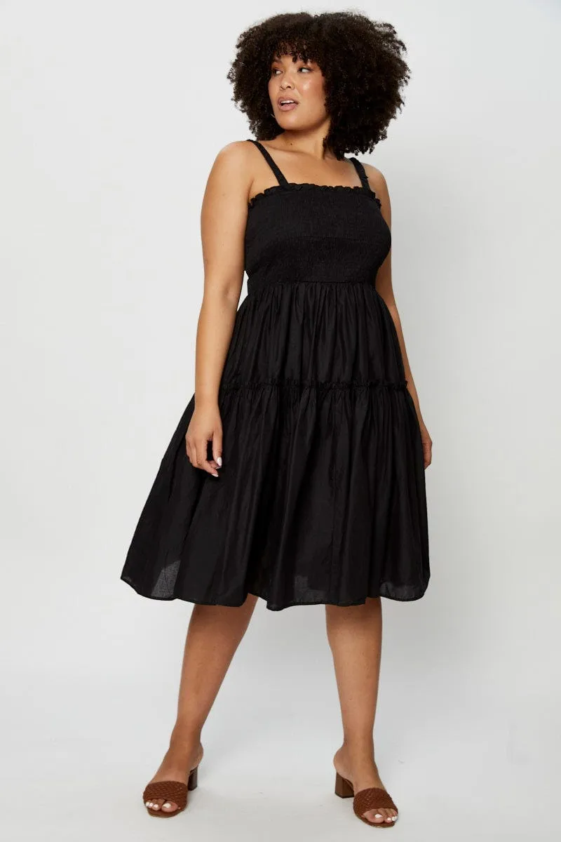 Fog Lane Black Midi Dress Square Neck Sleeveless