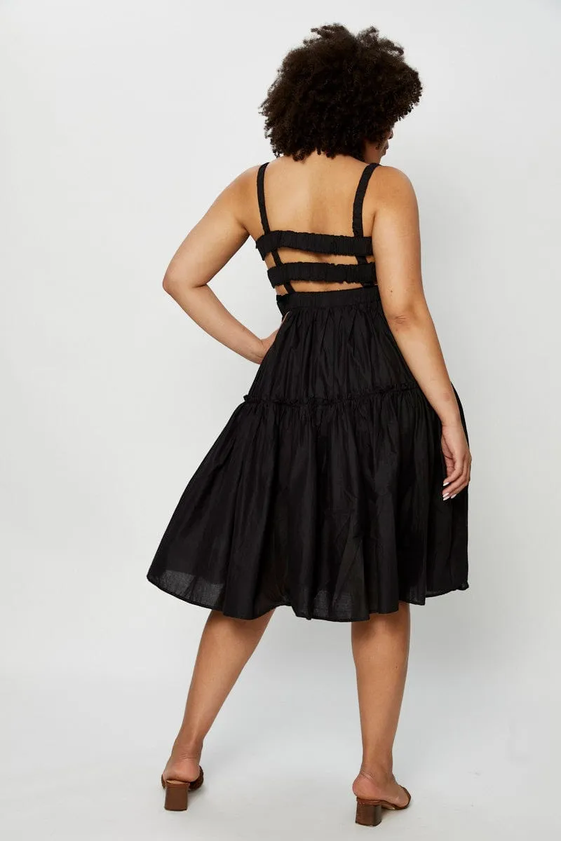 Black Midi Dress Square Neck Sleeveless Effortless day-to-evening dress