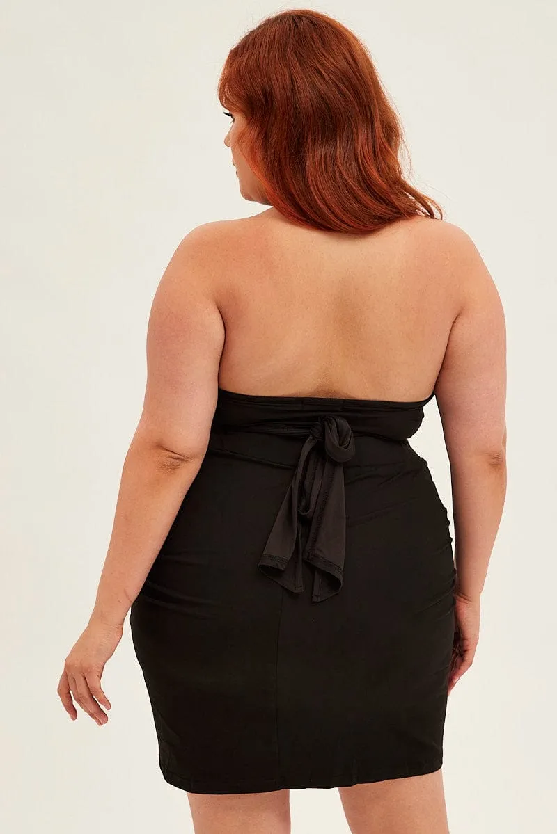 Black Midi Skirt Bodycon Drawstring Front Jersey Mood Outfit Smooth Cut