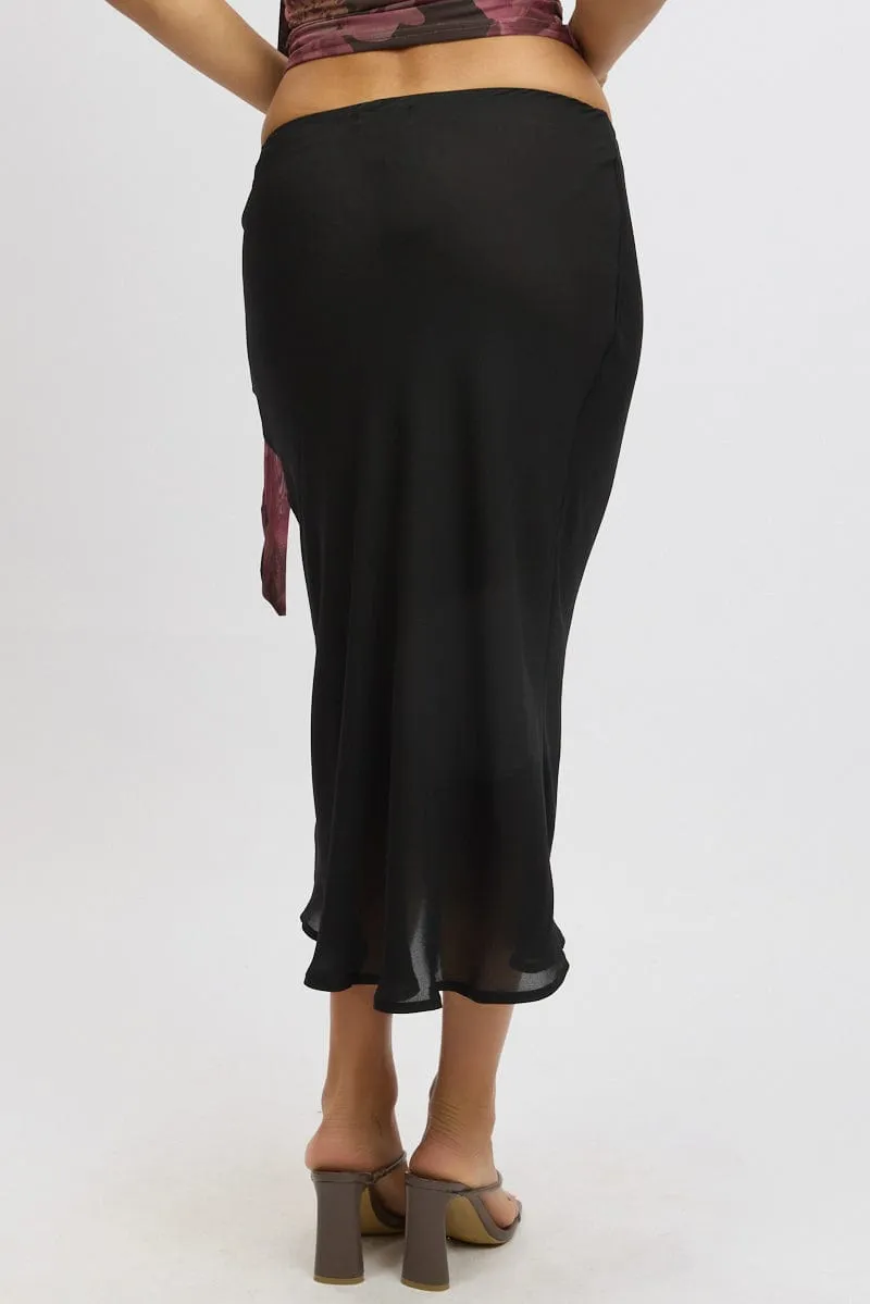 Relaxed Vibes Versatile Outfit Black Slip Skirt High Rise Midi Picot Trim