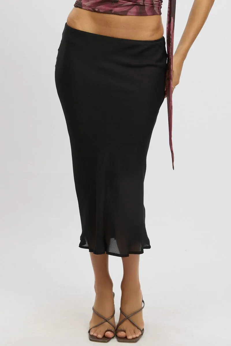 Inverted Pleats Minimalist Trim Black Slip Skirt High Rise Midi Picot Trim