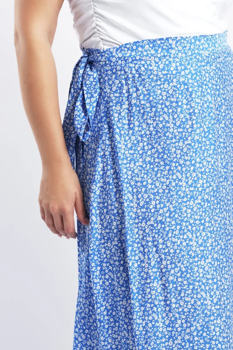 Wedding guest Blue Ditsy Wrap Maxi Skirt