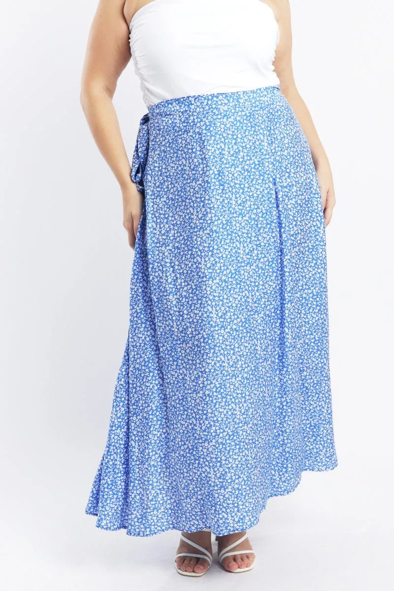 Blue Ditsy Wrap Maxi Skirt Fresh Mood