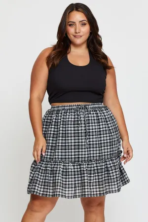 Modern Cut Coordinated Set Check Mini Skater Skirt Elastic Waist