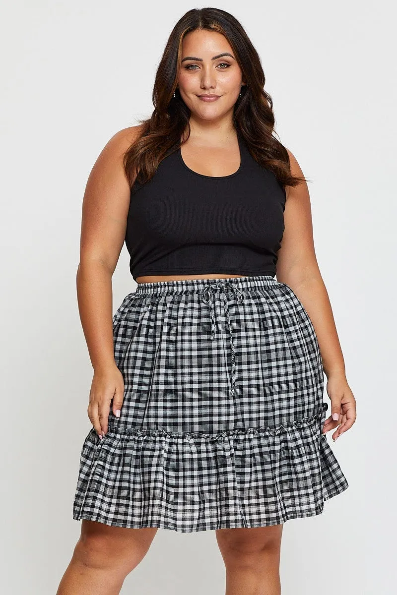 Modern Cut Coordinated Set Check Mini Skater Skirt Elastic Waist