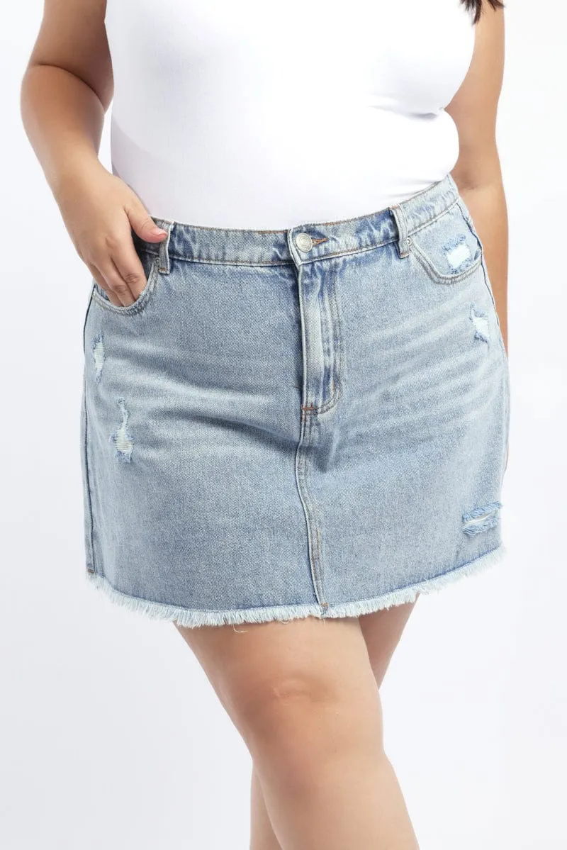 Denim Acid Wash Elastic Back Mini Skirt Smooth Layer Minimal Design