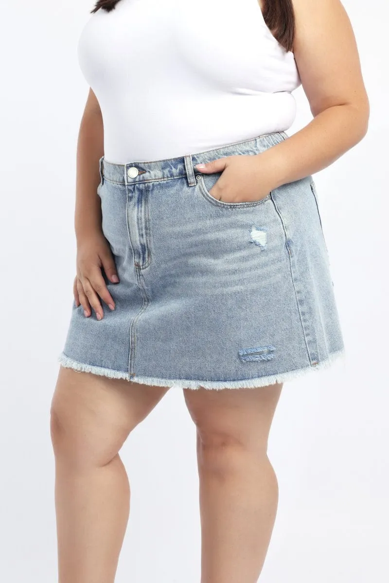Texture Focus Denim Acid Wash Elastic Back Mini Skirt