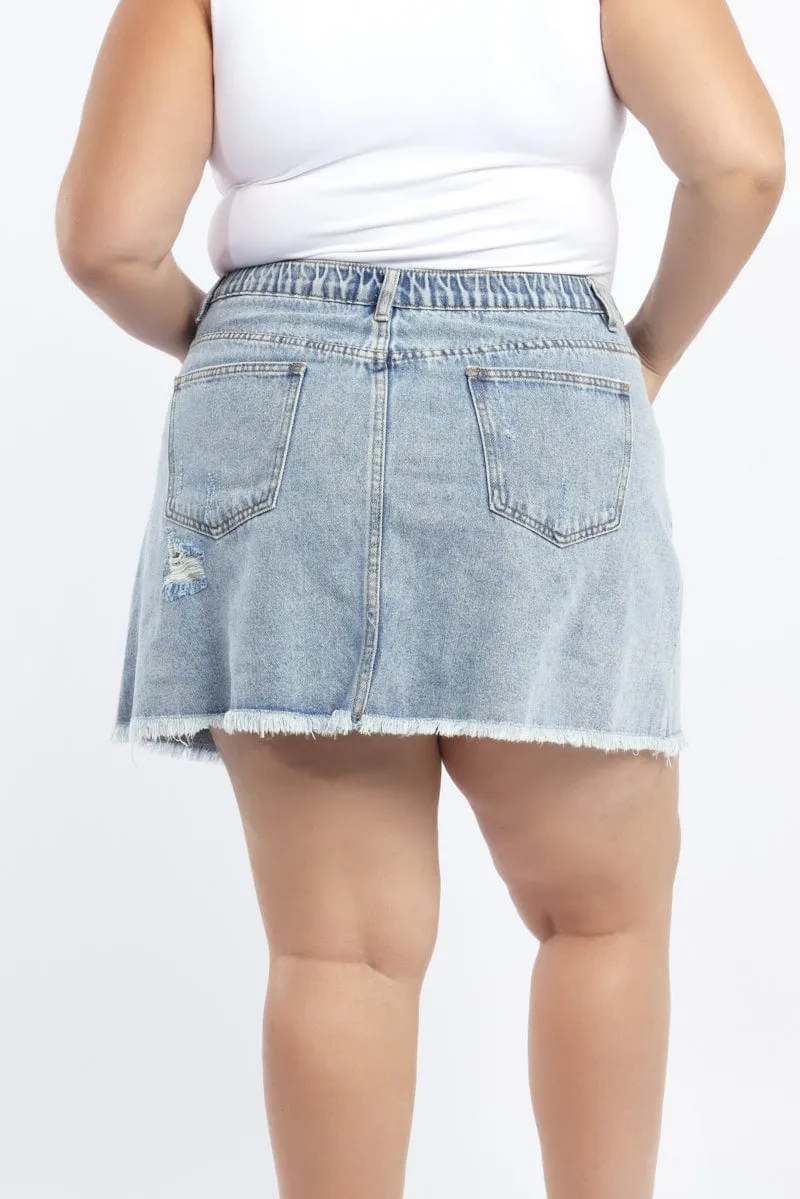 Denim Acid Wash Elastic Back Mini Skirt Texture Shot