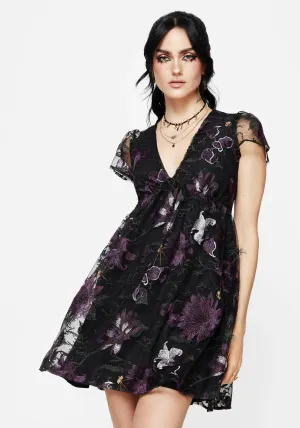 Estrid Embroidered Mesh Flute Sleeve Mini Dress Sustainable production