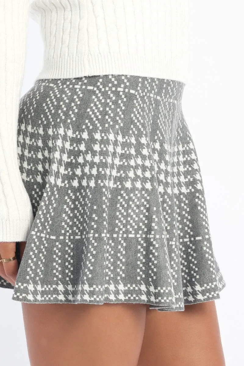 Unisex style Friction Free Grey Check Knit Skater Skirt Mini Fit & Flare