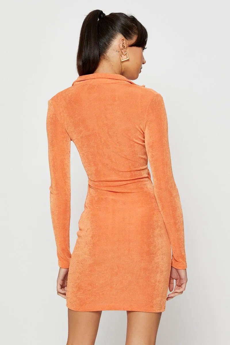 Non Irritating Seams Urban Star Orange Mini Dress Slinky Jersey Cut Out