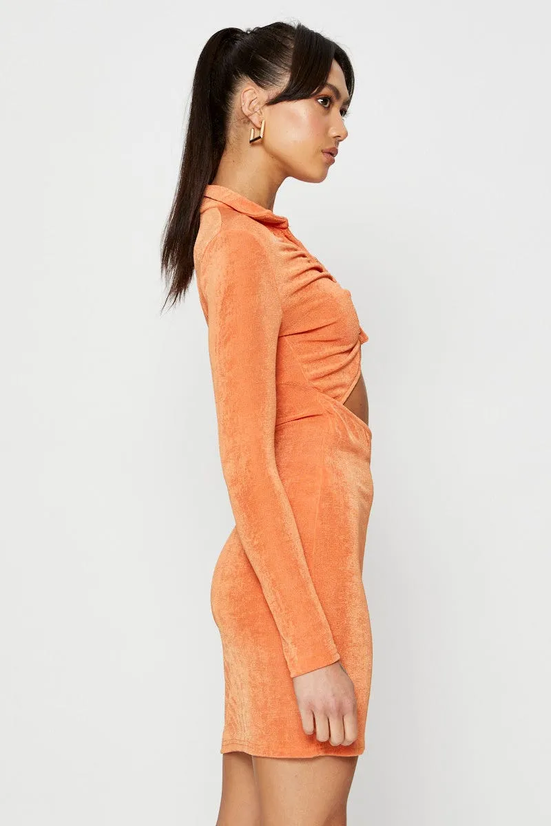 Orange Mini Dress Slinky Jersey Cut Out Trendy Outfit Urban Glow