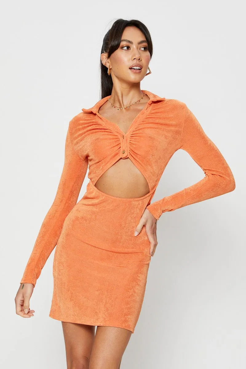 Fashionable date night outfit Trend Mode Orange Mini Dress Slinky Jersey Cut Out