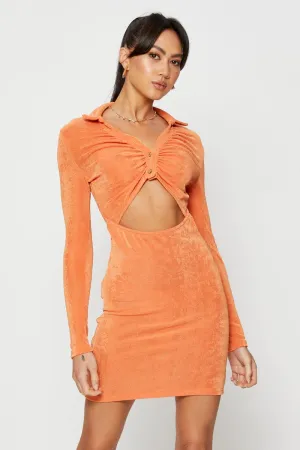 Orange Mini Dress Slinky Jersey Cut Out Club Pop