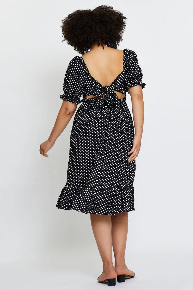 Polka Dot Skater Dress Square Neck Short Sleeve Theatre Time