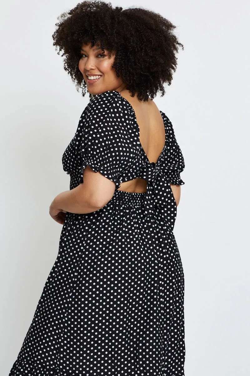 casual outing Casual Fashion Polka Dot Skater Dress Square Neck Short Sleeve