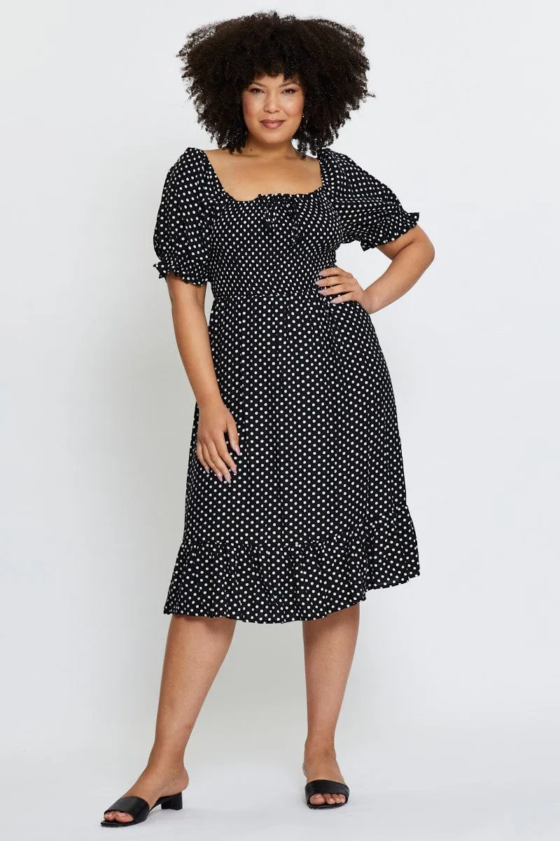 Sophisticated Wardrobe Polka Dot Skater Dress Square Neck Short Sleeve