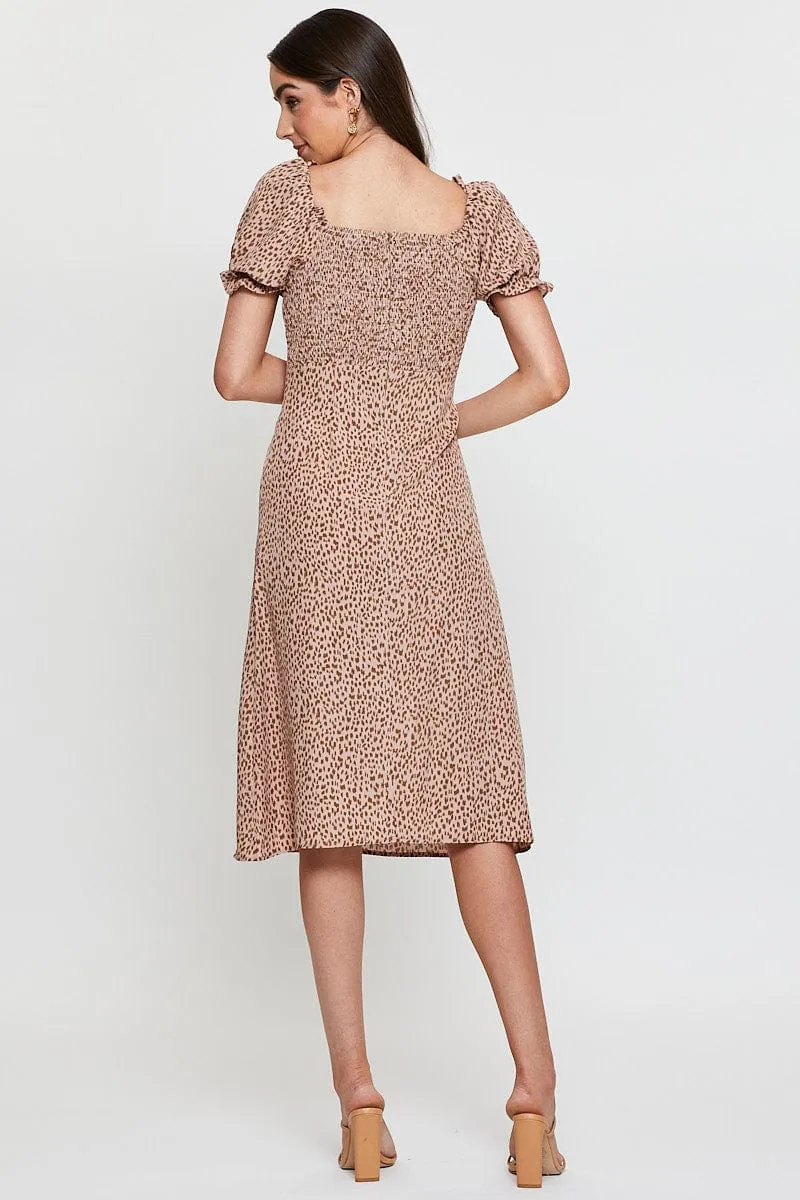 Print Maxi Dress Short Sleeve Square Neck Elegant high-waist gown