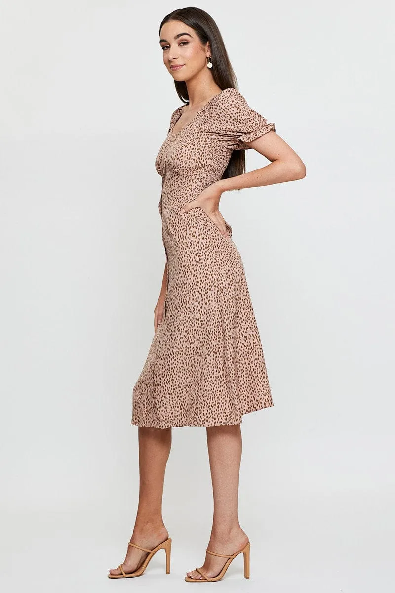 Print Maxi Dress Short Sleeve Square Neck Town Lane