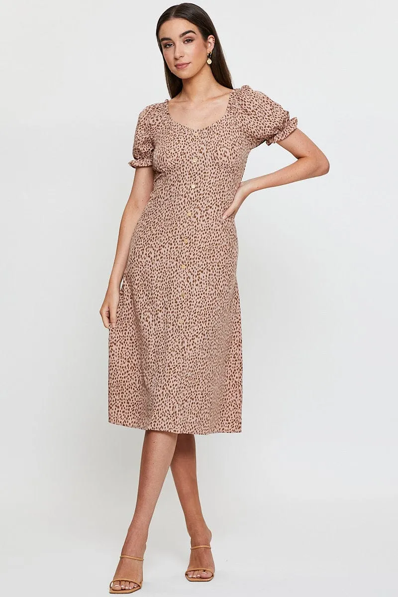 Fashionable bohemian maxi Print Art Print Maxi Dress Short Sleeve Square Neck
