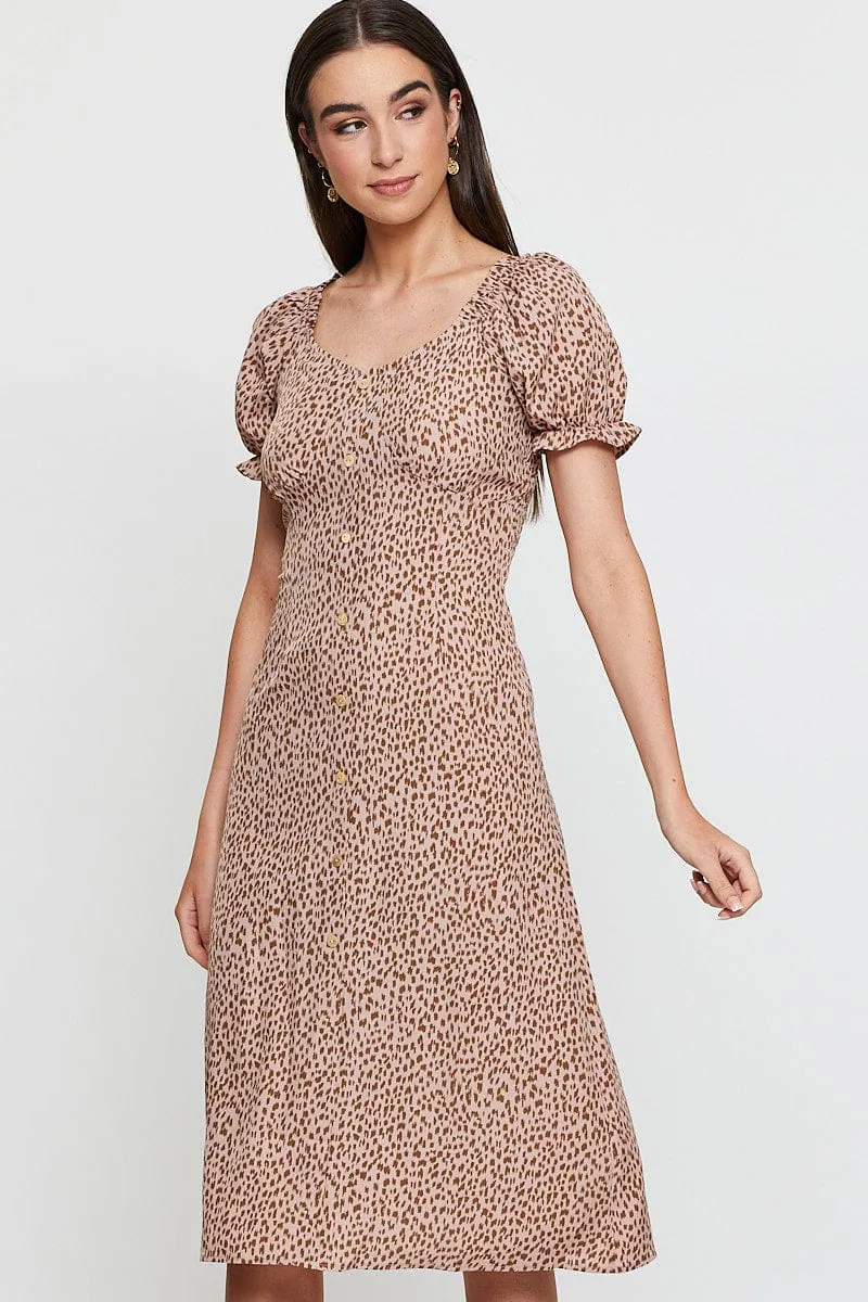 Print Maxi Dress Short Sleeve Square Neck Soft-touch maxi gown Ruby Glow