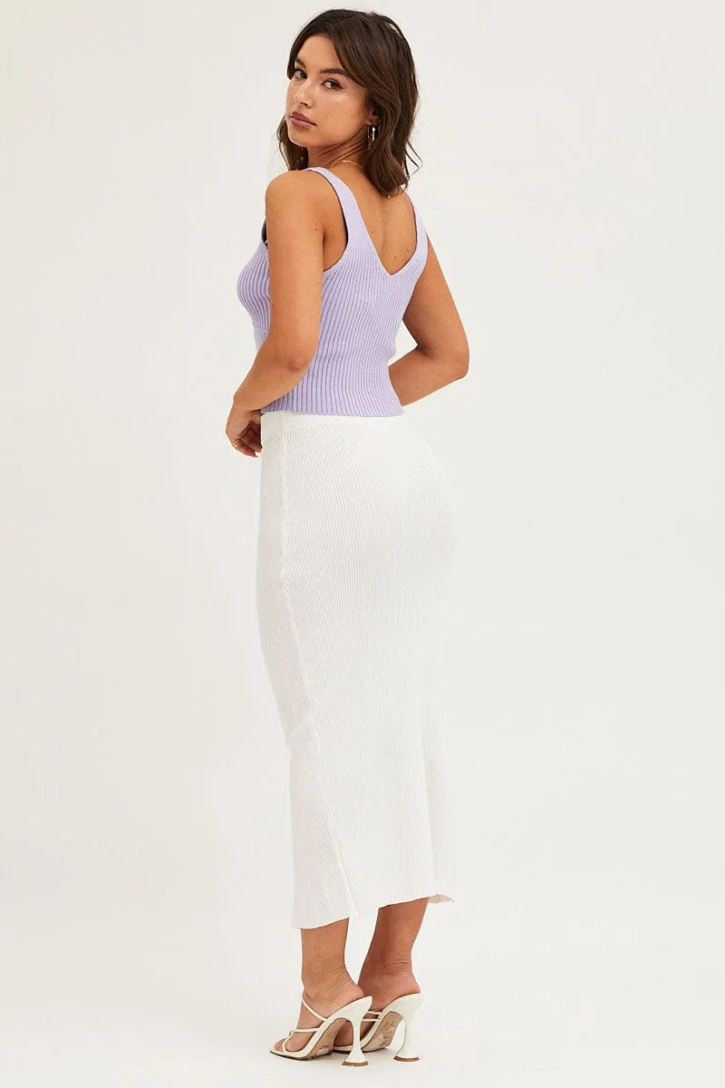 Soft Motion White Slit Knit Midi Skirt