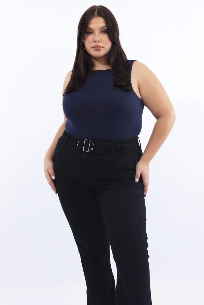 Casual Protection CompressiveFitFabric Blue Bodysuit Sleeveless Boat Neck Modal