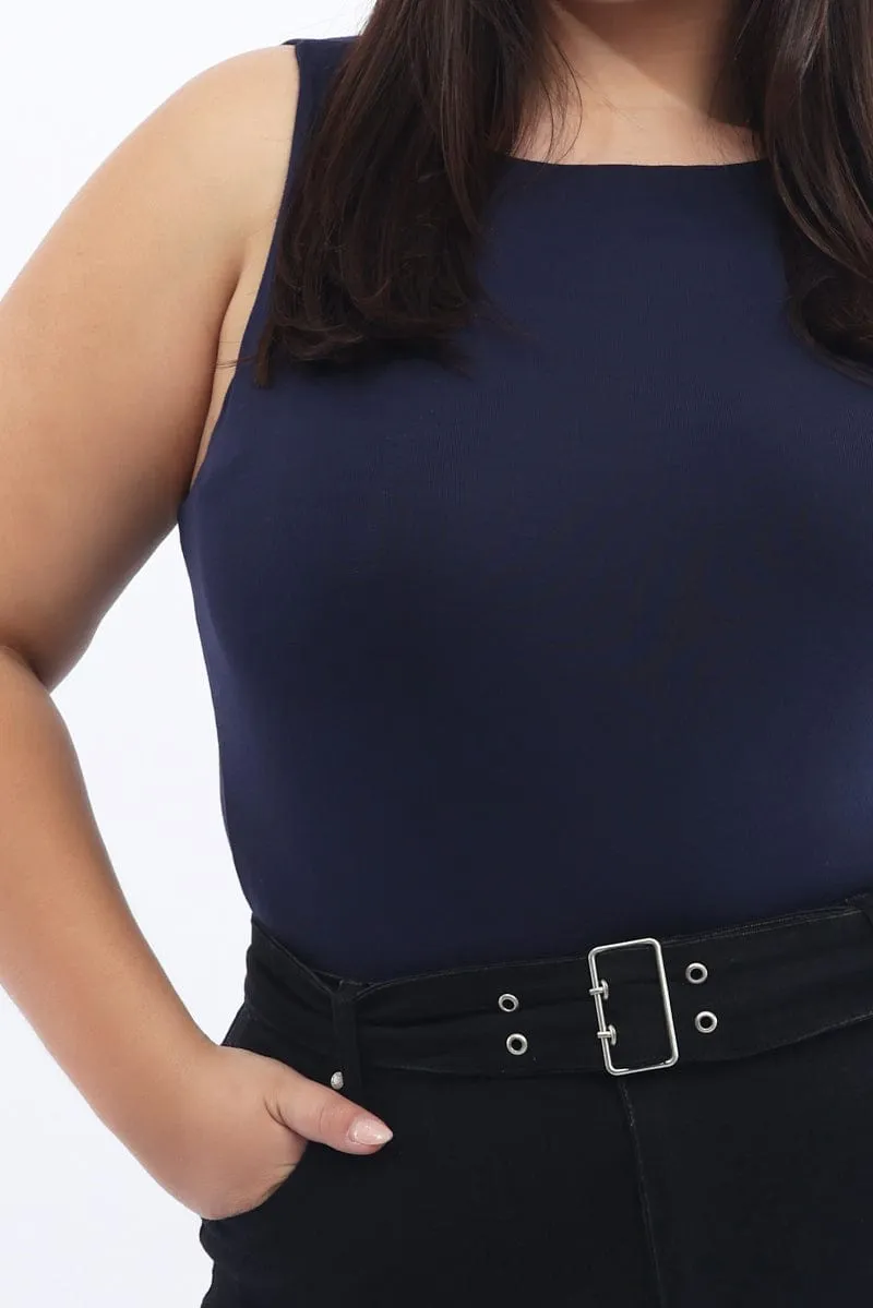 Blue Bodysuit Sleeveless Boat Neck Modal Lightweight Feel