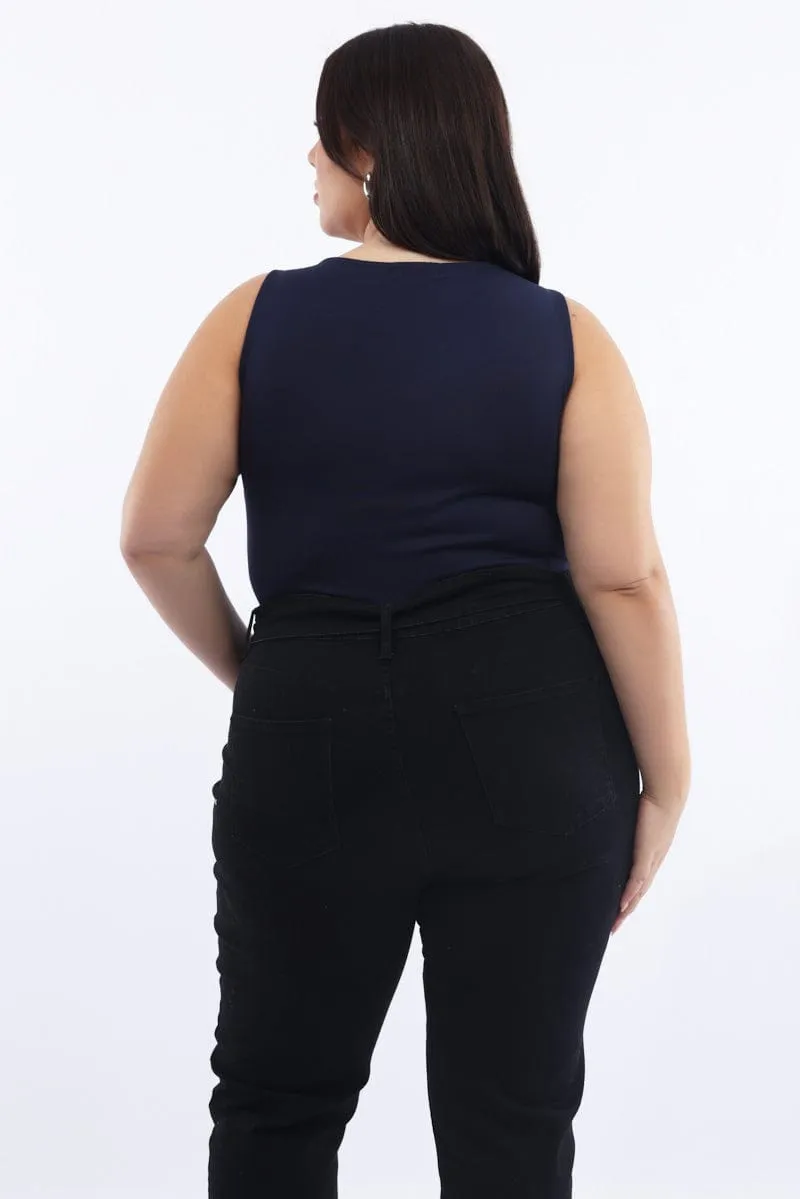 New Day Blue Bodysuit Sleeveless Boat Neck Modal