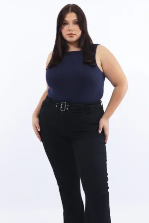 Casual Protection CompressiveFitFabric Blue Bodysuit Sleeveless Boat Neck Modal
