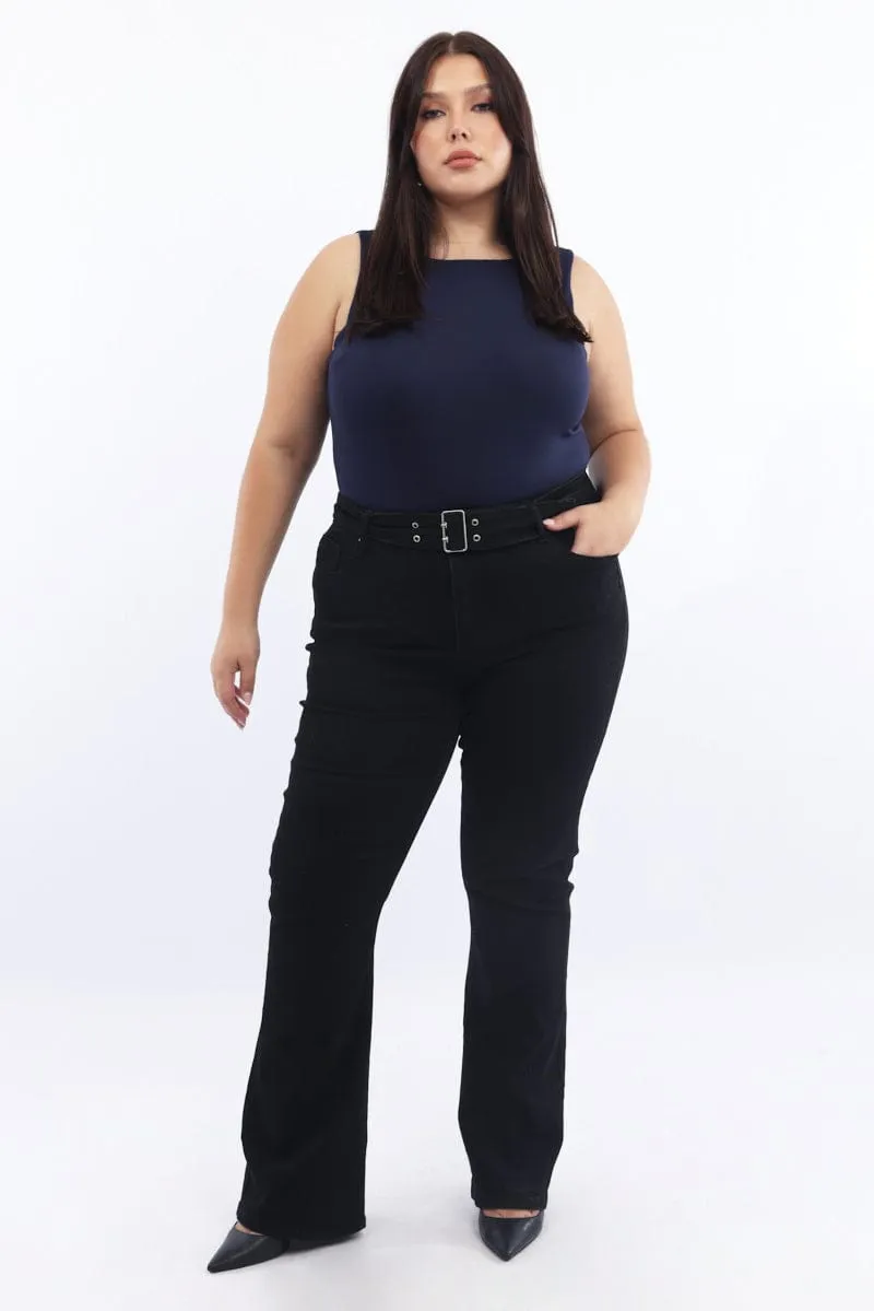 Casual Shirt MoistureControl Fabric Blue Bodysuit Sleeveless Boat Neck Modal