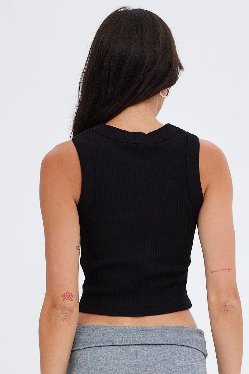 Black Crop Tank Top Crew neck ZeroWasteProduction Work-Ready