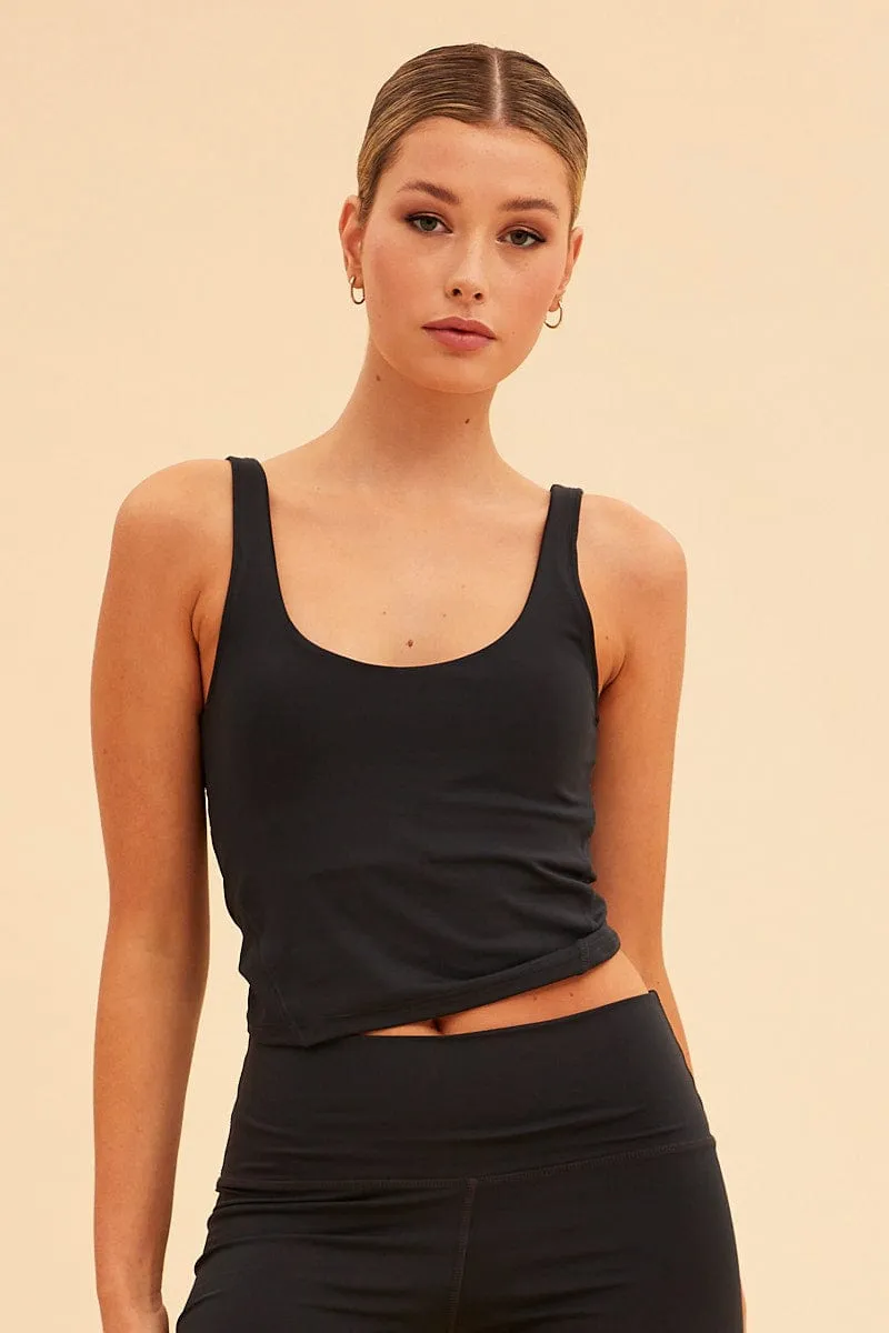 Recycled materials BreathableLining Black Sara V Neck Active Tank Top