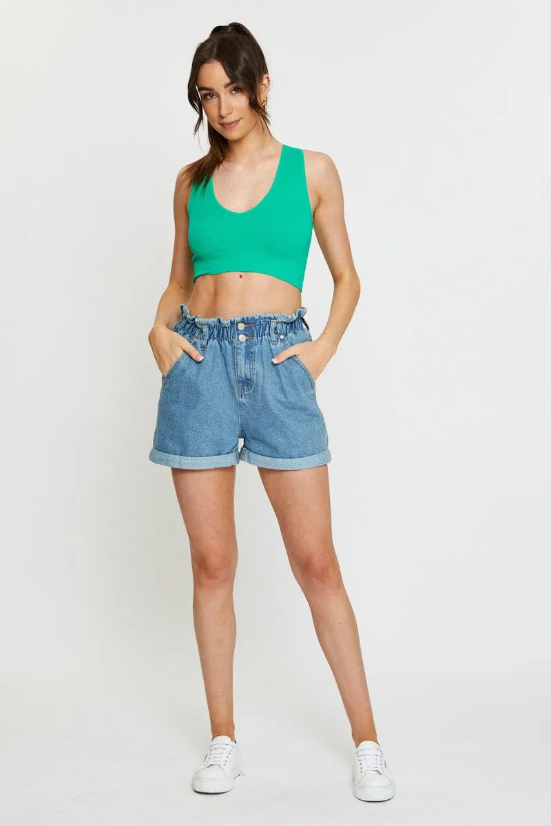 Green Tank Top Sleeveless Seamless DoubleLayered