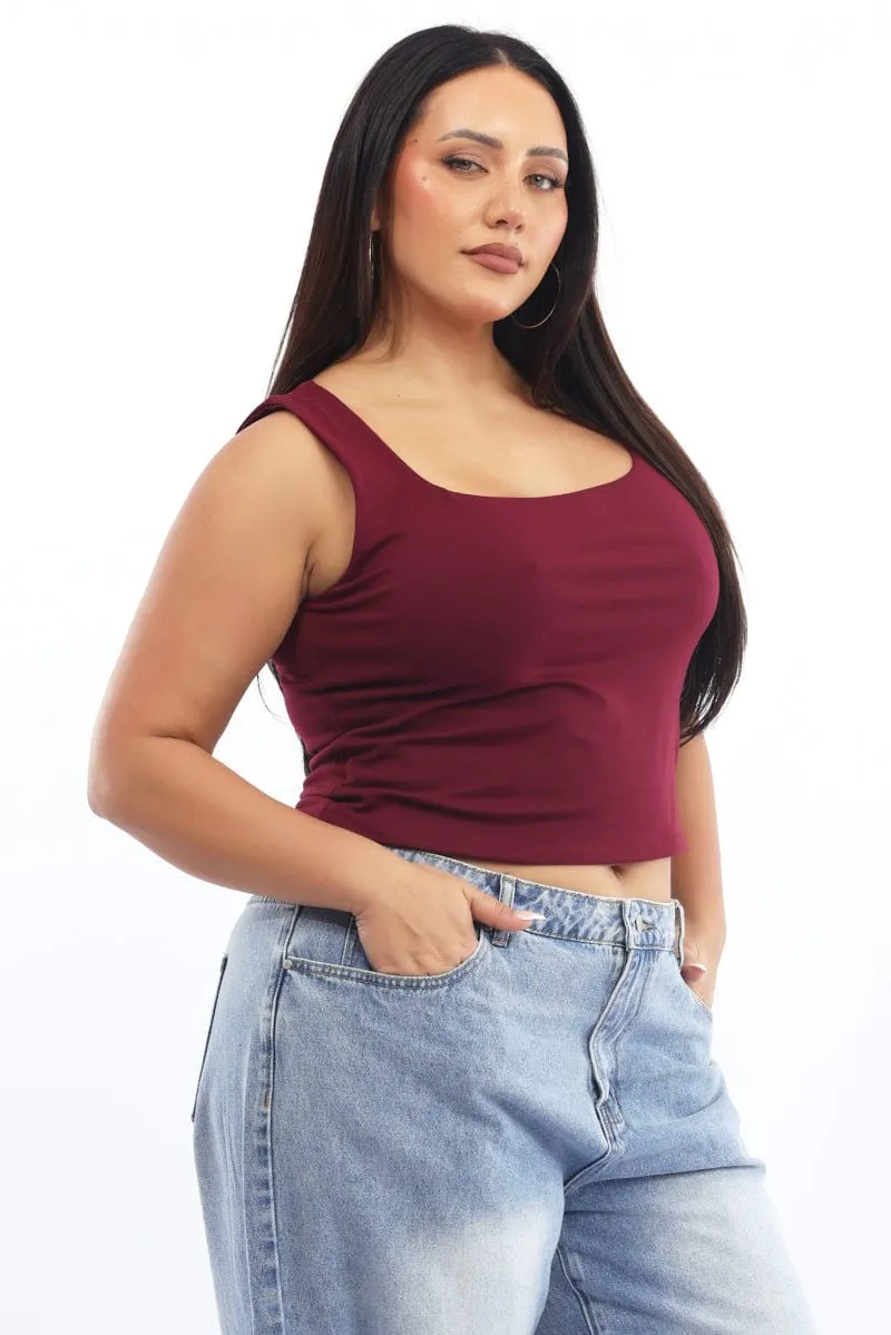 FlatlockSeaming Red Supersoft Top U Neck Sleeveless
