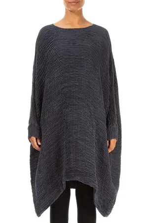 Wide Graphite Blue Pliss?? Silk Kaftan Dress Wind Glow