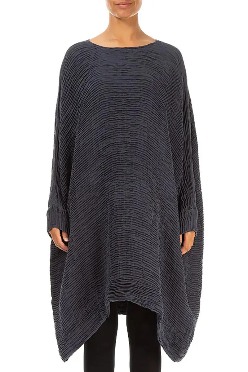 Wide Graphite Blue Pliss?? Silk Kaftan Dress Wind Glow
