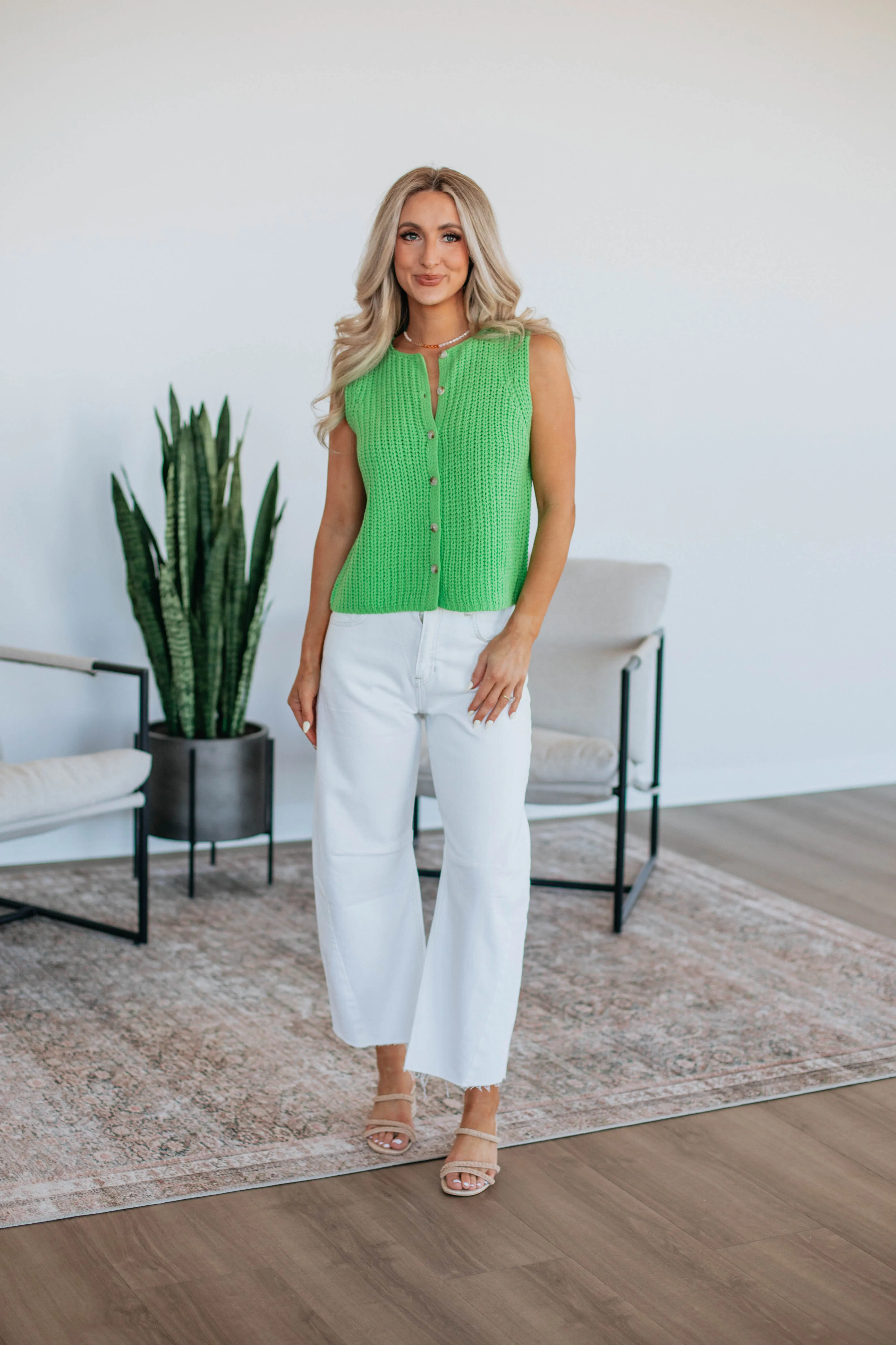 Kasie Knit Top - Lime Natural Fiber Blend
