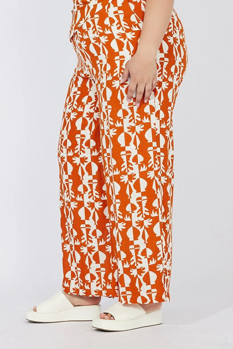 All-Day Wear Multi Abstract Wide Leg Pants High Rise