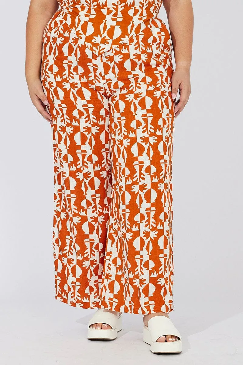 Laser Cut Edges Multi Abstract Wide Leg Pants High Rise