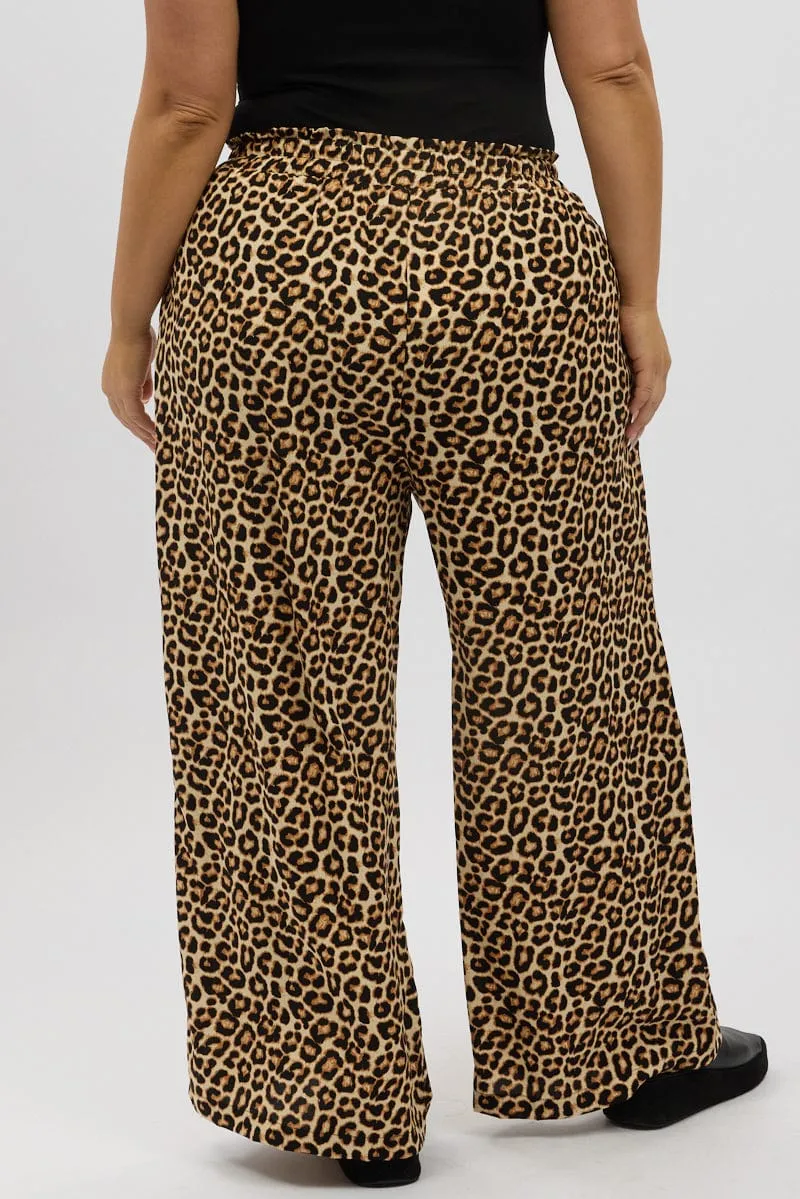 Black Animal Print Wide Leg Elastic Waist Pants Dynamic Motion Smart Style